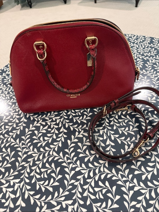 Coach Handbags - COACH Red Leather Dome Satchel with Gold Hardware and Removable Strap